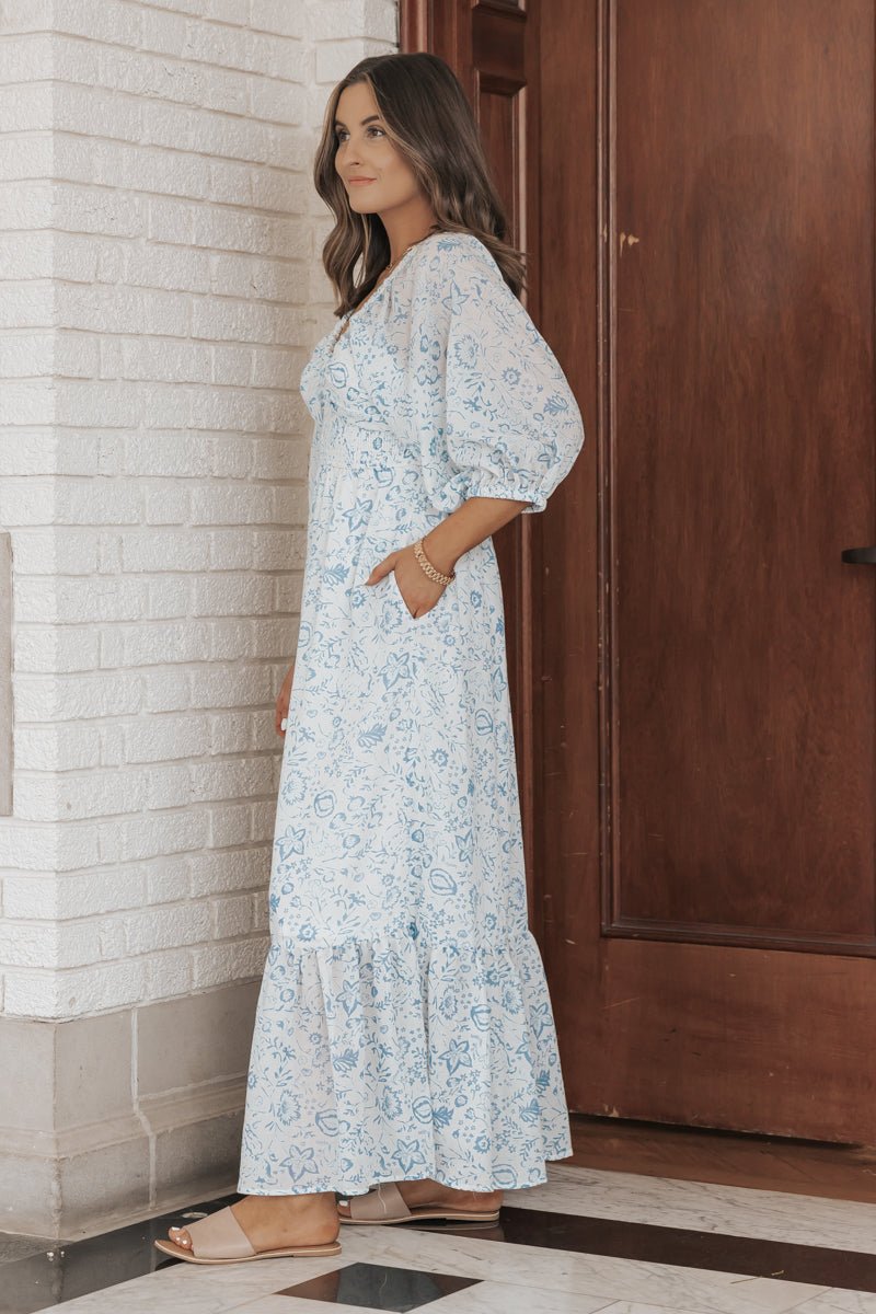 Baby Blue Floral Print Maxi Dress