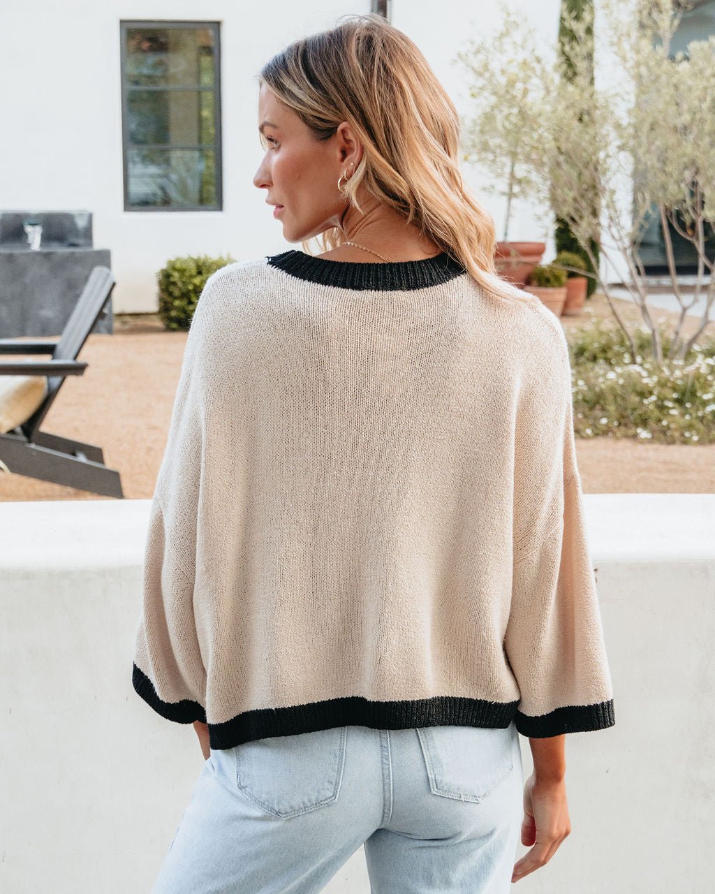 Beige Color Block Pullover Sweater
