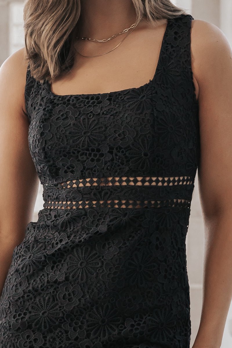 Black Crochet Lace Mini Dress