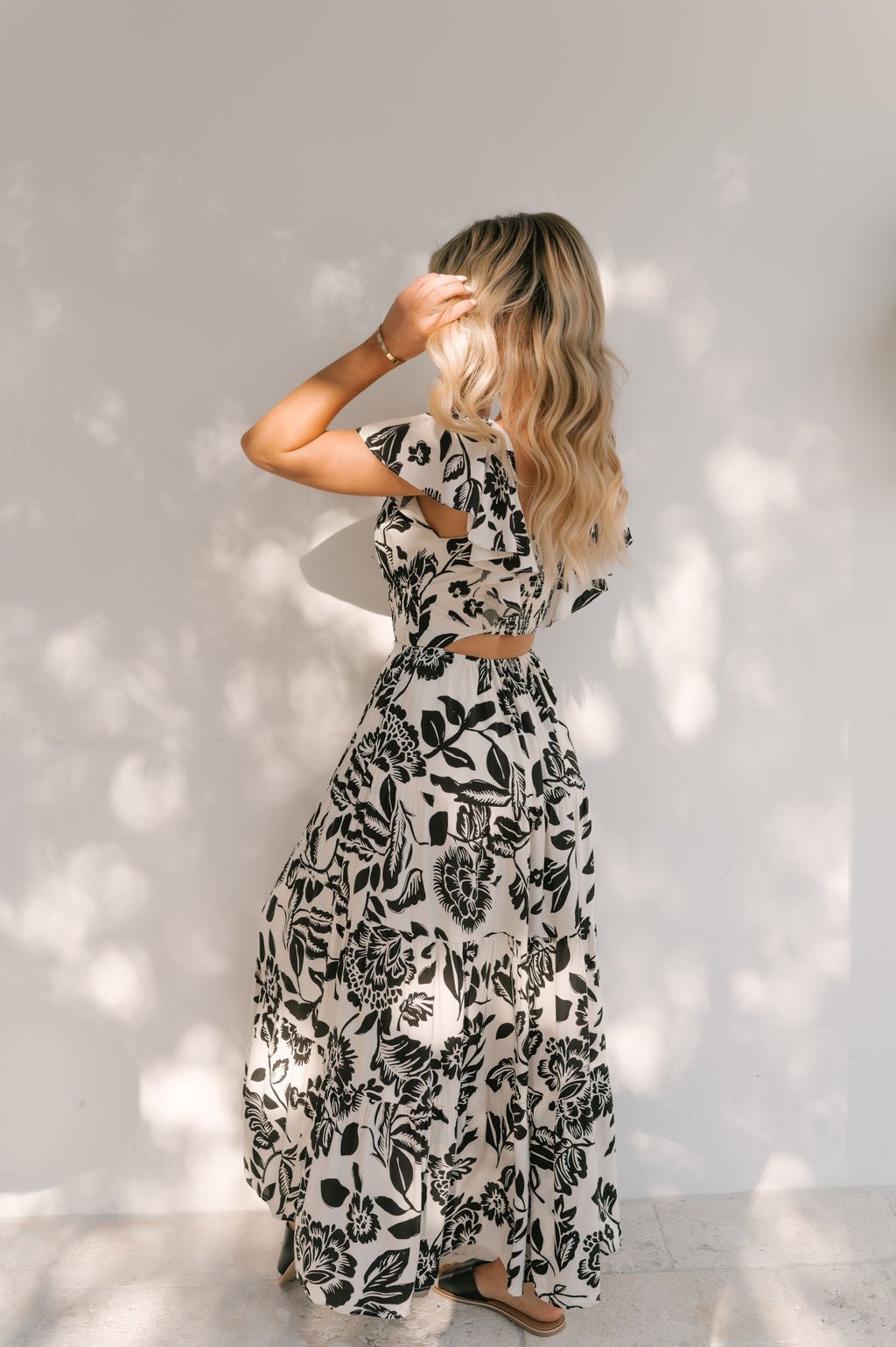 Black Floral Print Tiered Maxi Dress