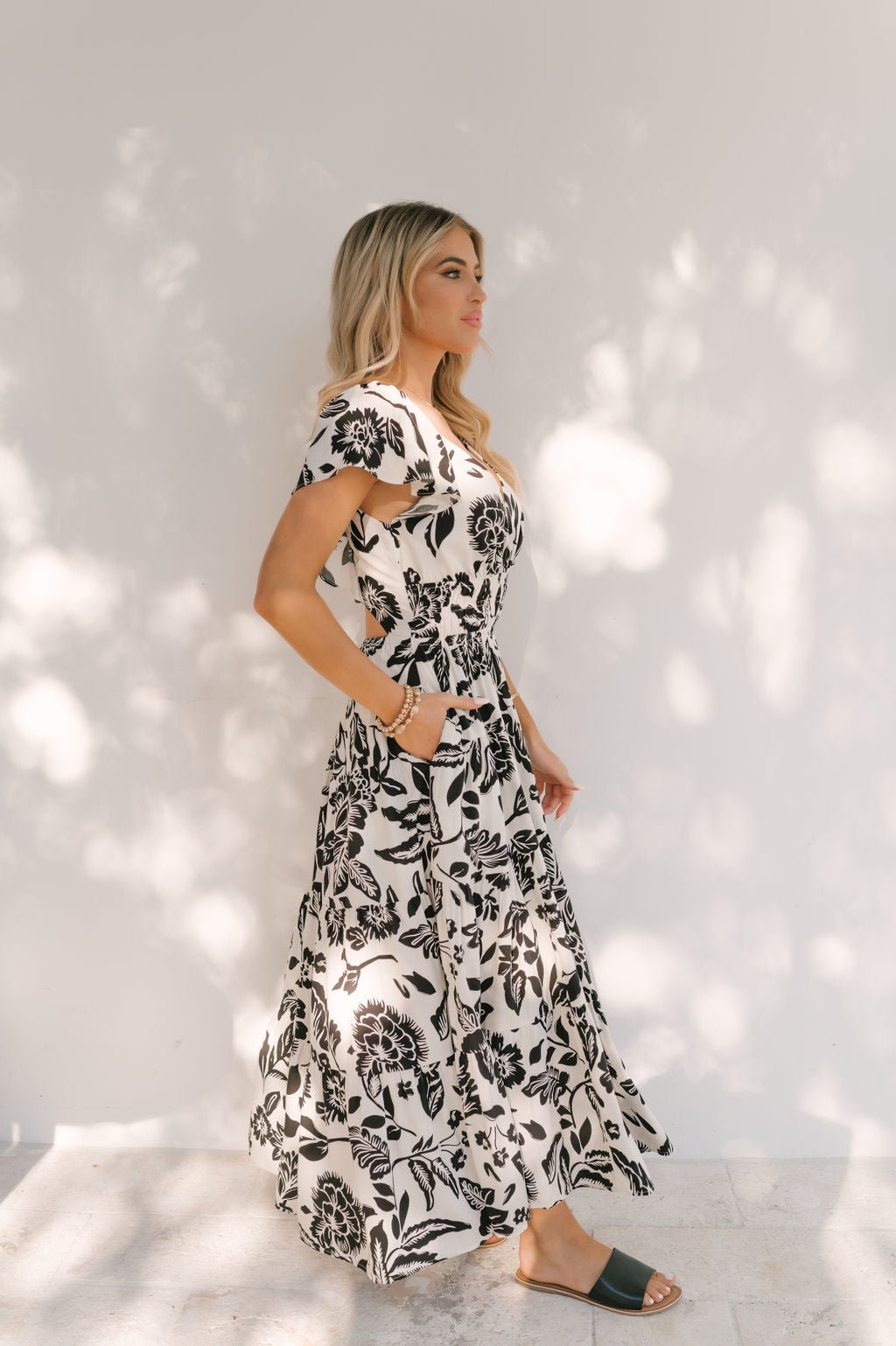 Black Floral Print Tiered Maxi Dress