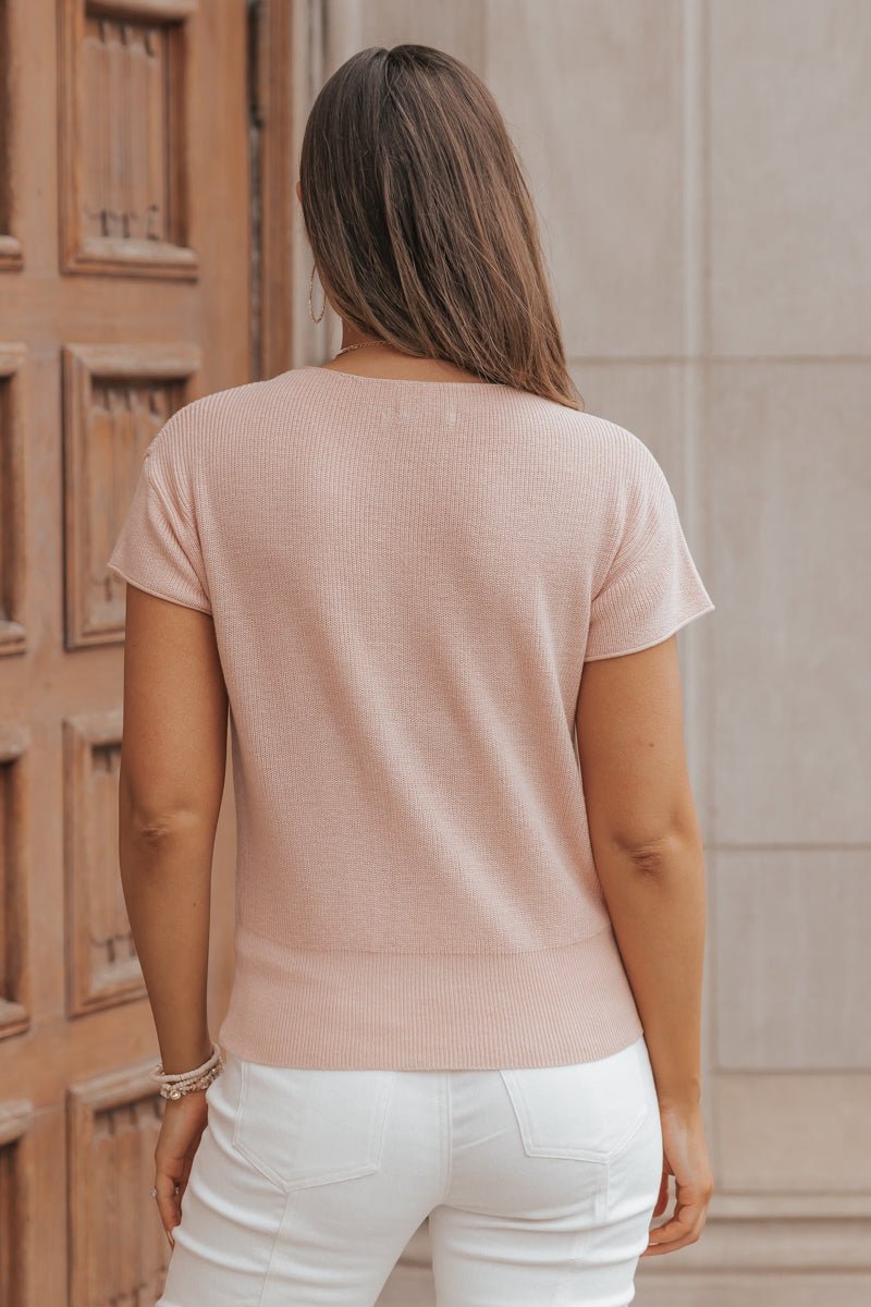 Blush Ribbed Button Up Sweater