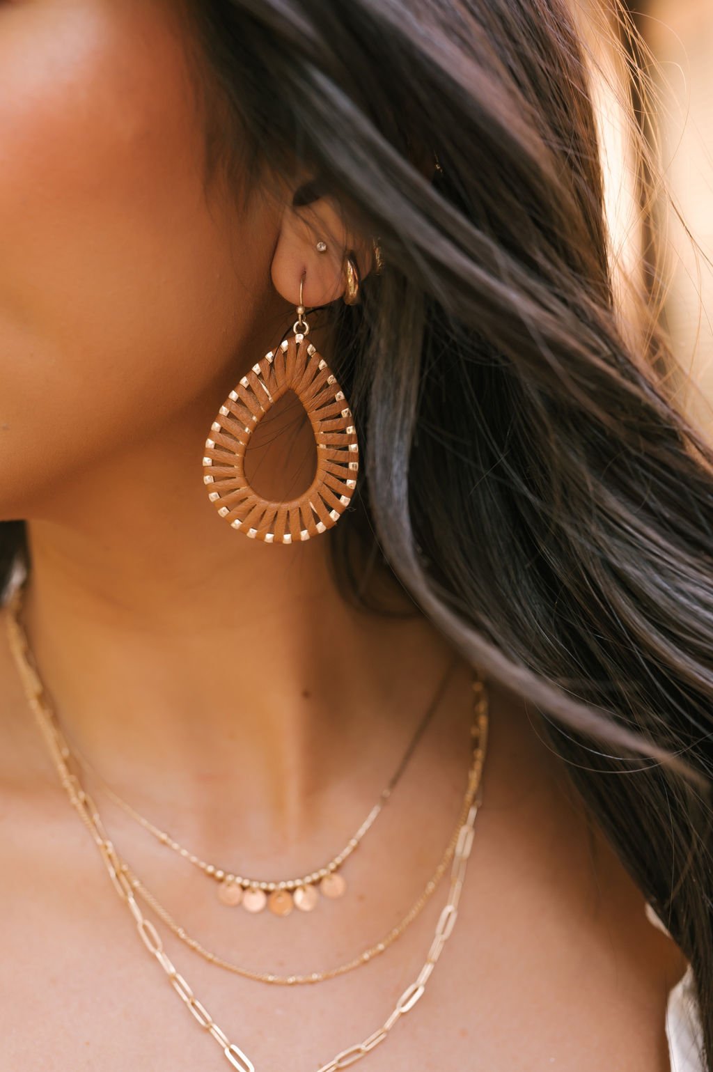 Brown Faux Leather Teardrop Earrings