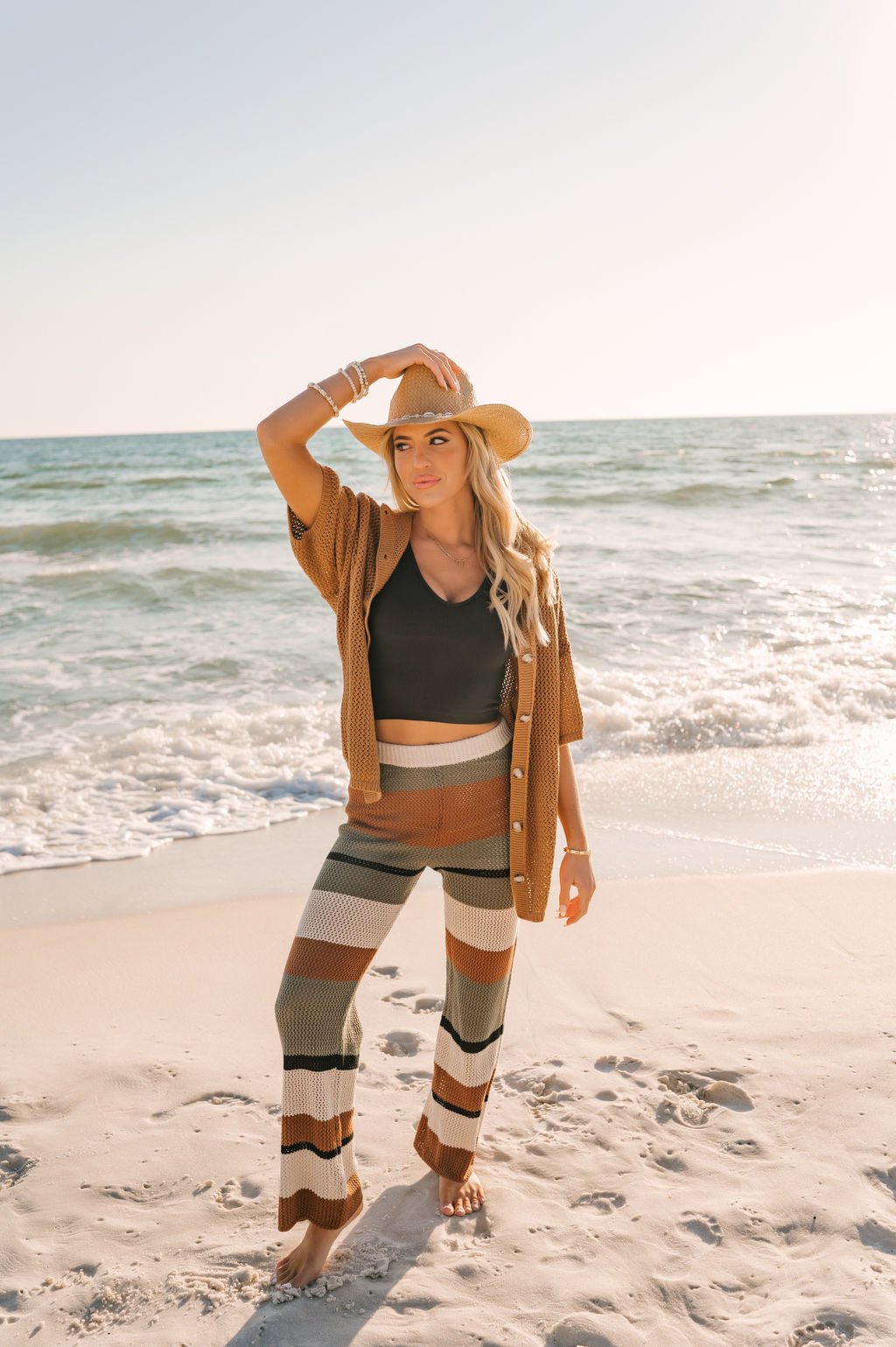 Brown Multi Striped Crochet Pants