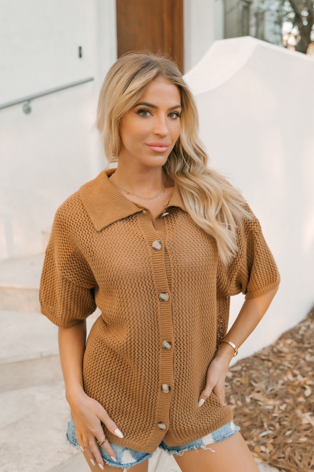 Camel Button Down Sweater Cardigan
