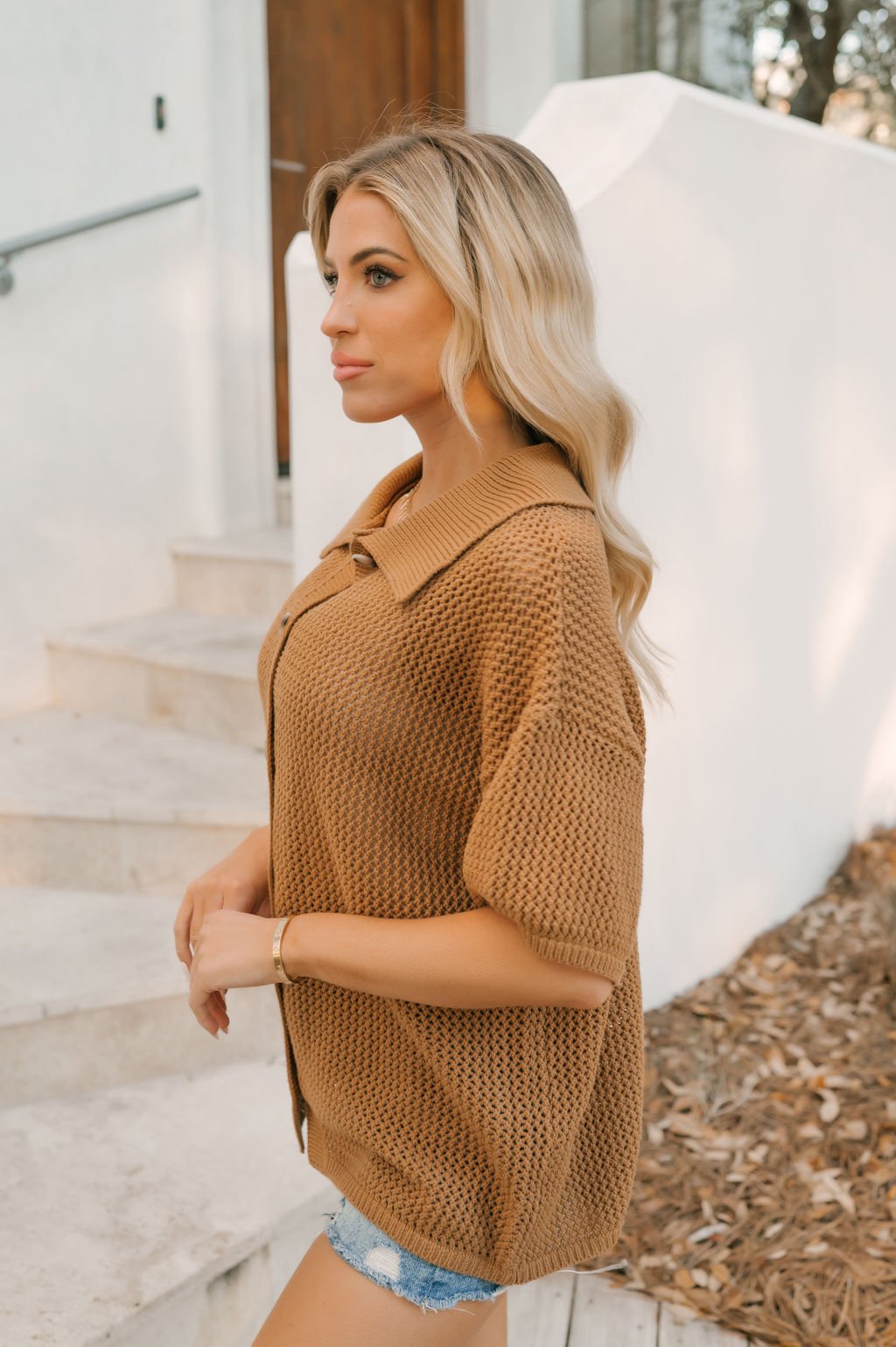 Camel Button Down Sweater Cardigan