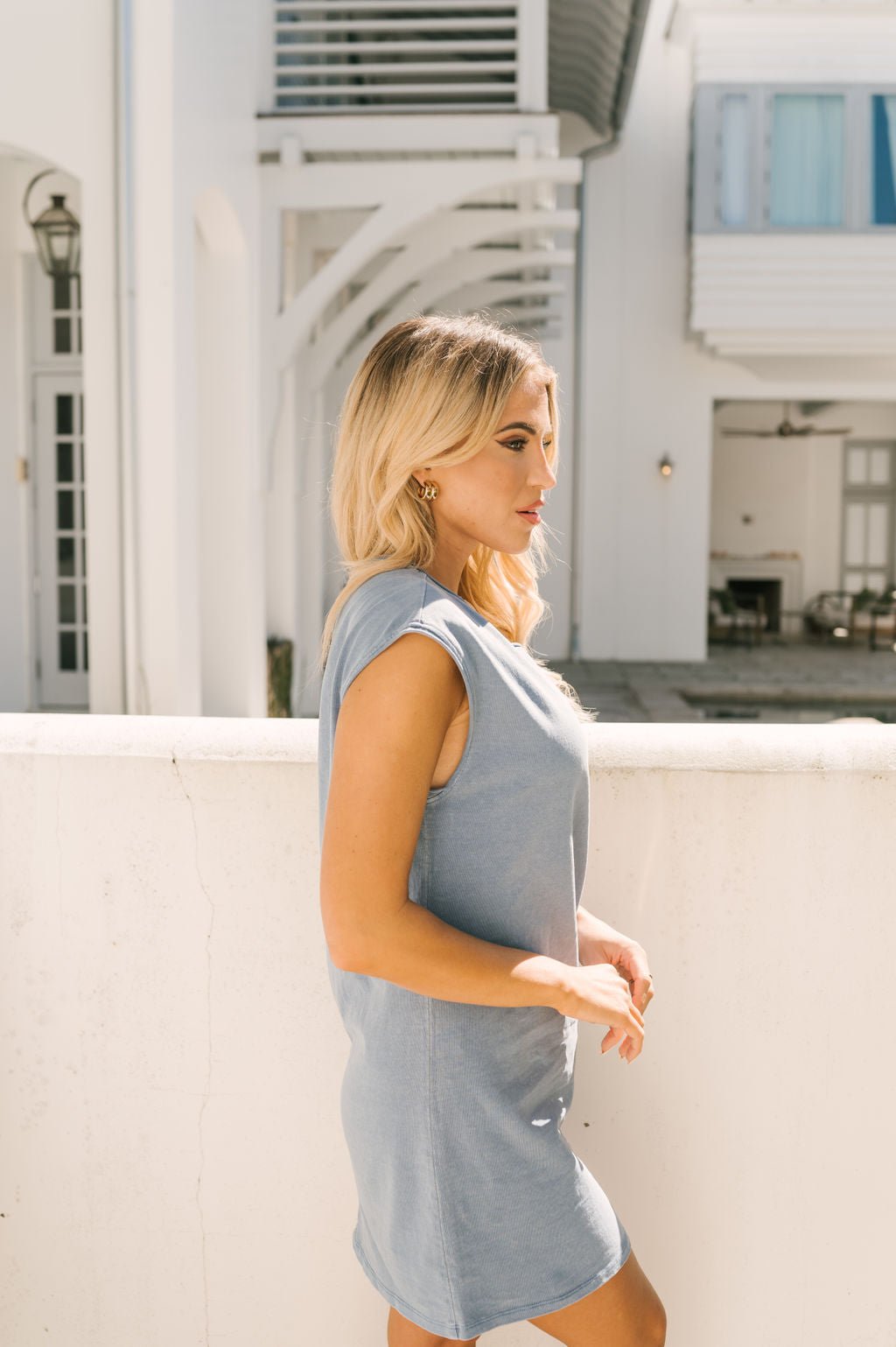 Chambray Cap Sleeve Mini Dress