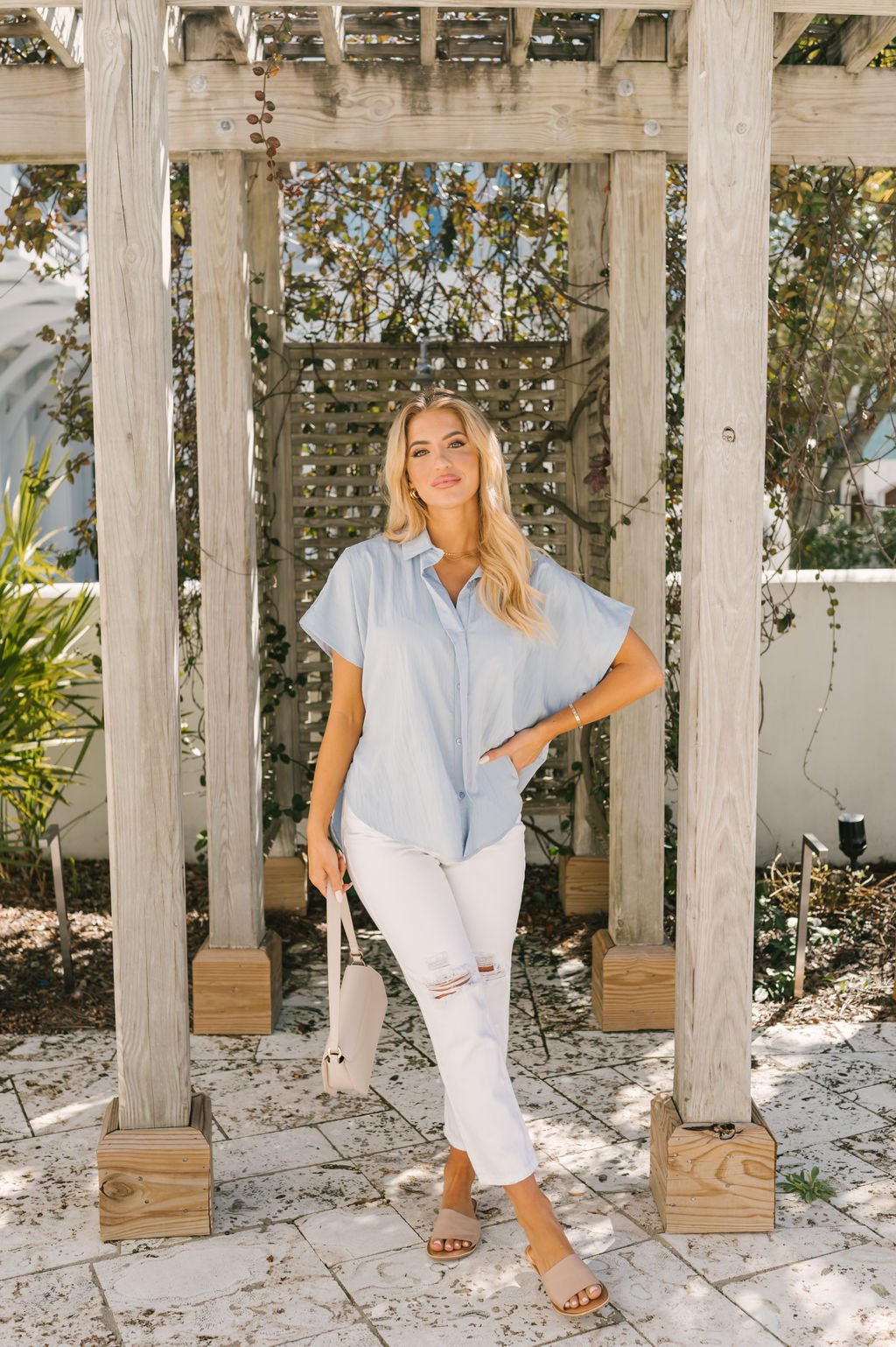 Chambray Silk Button Down Shirt