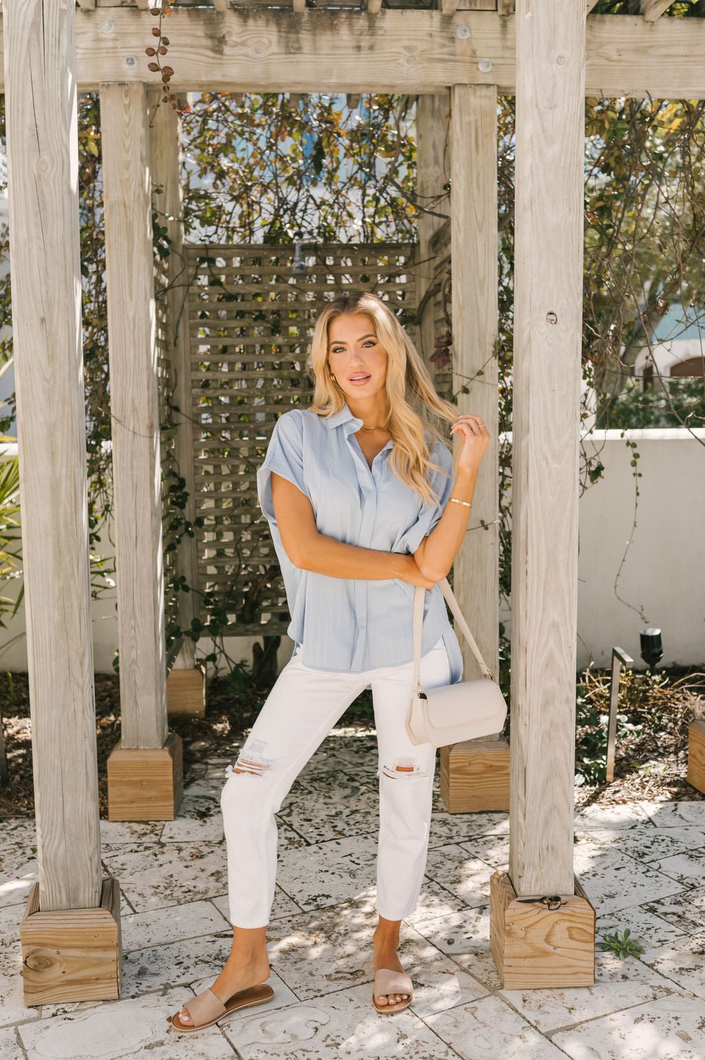 Chambray Silk Button Down Shirt