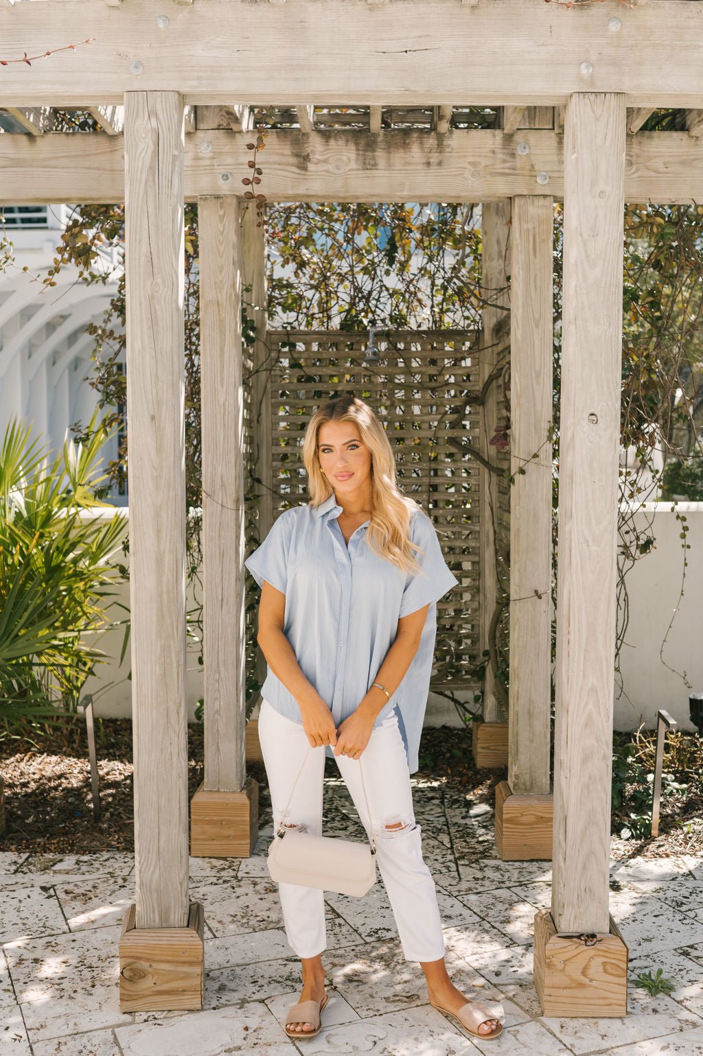 Chambray Silk Button Down Shirt