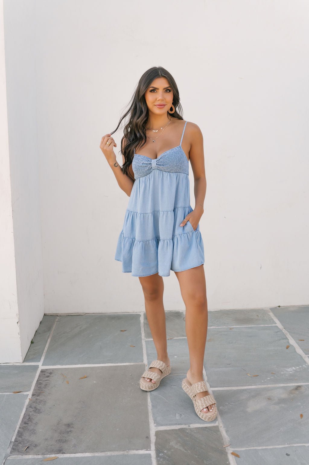 Chambray Smock Tiered Romper