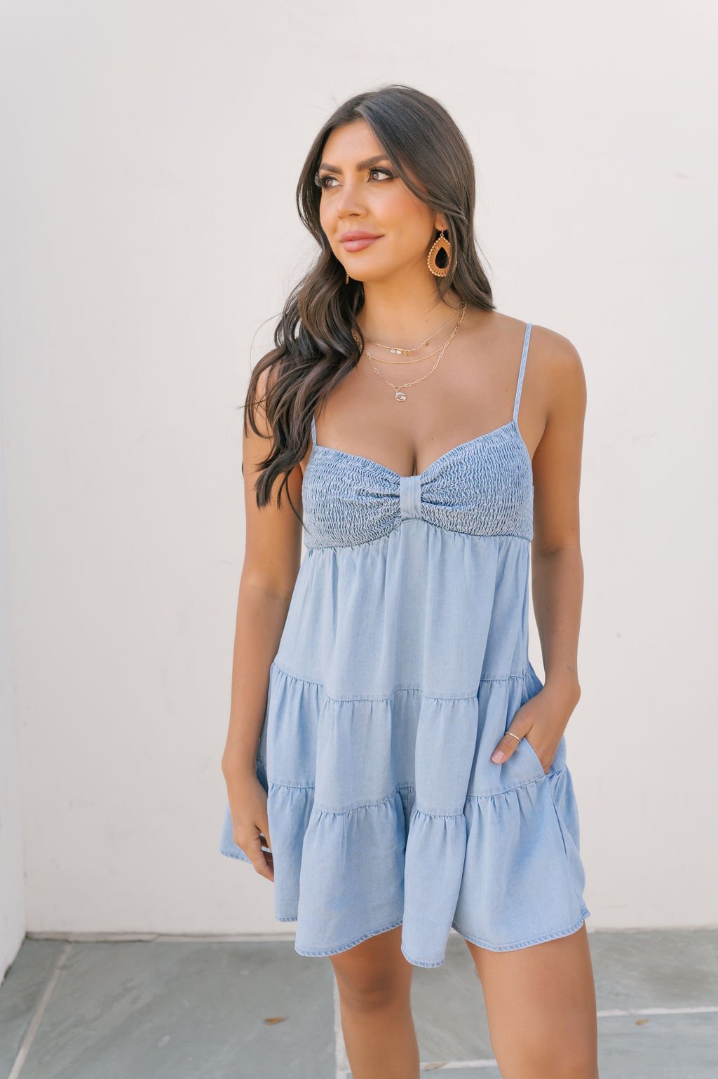 Chambray Smock Tiered Romper