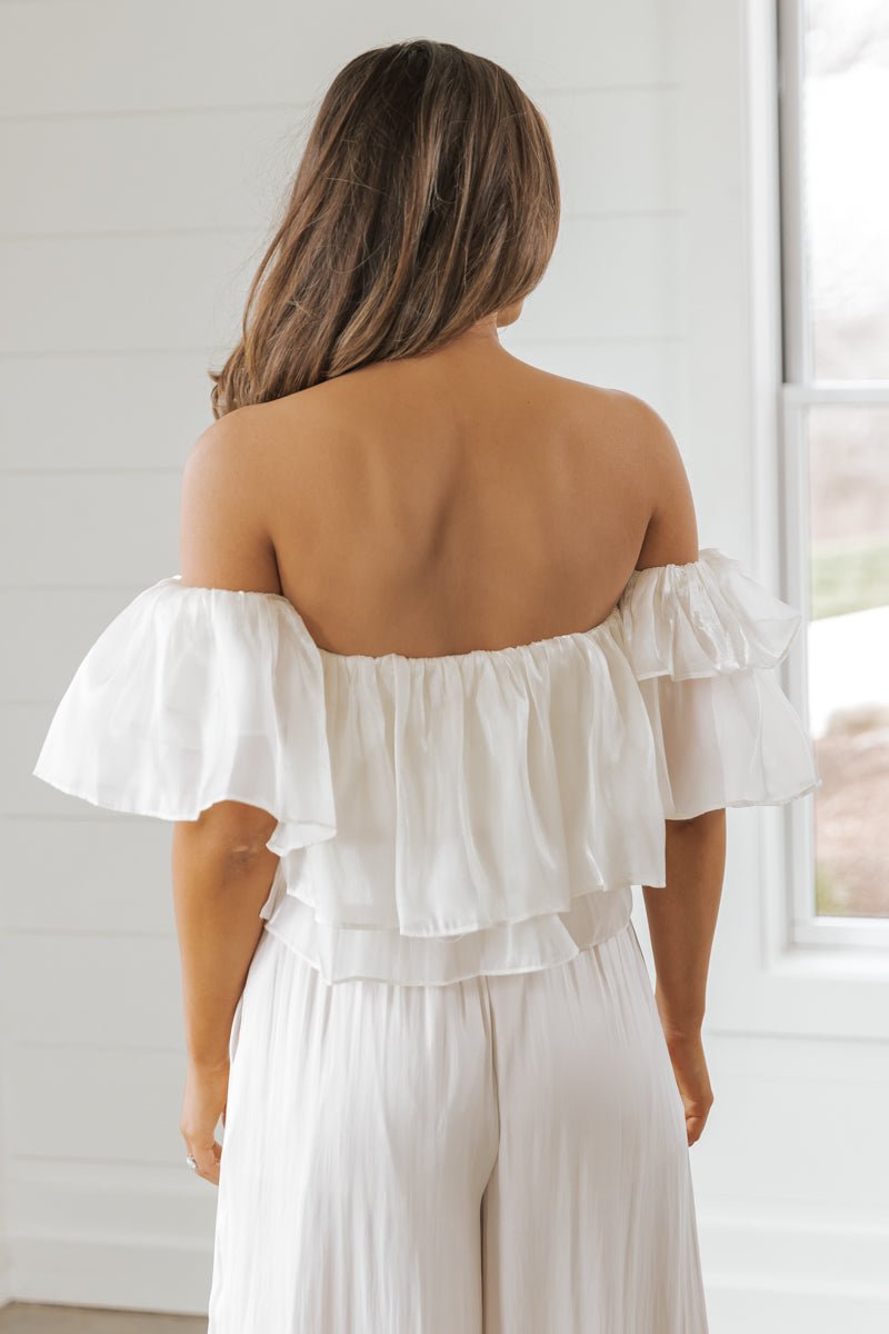 Cream Sheer Off The Shoulder Tiered Top | Pre Order