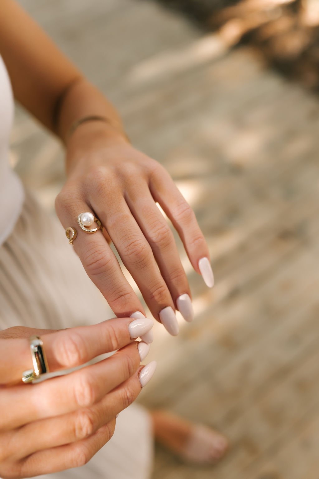 Gold Asymmetrical Pearl Charm Ring