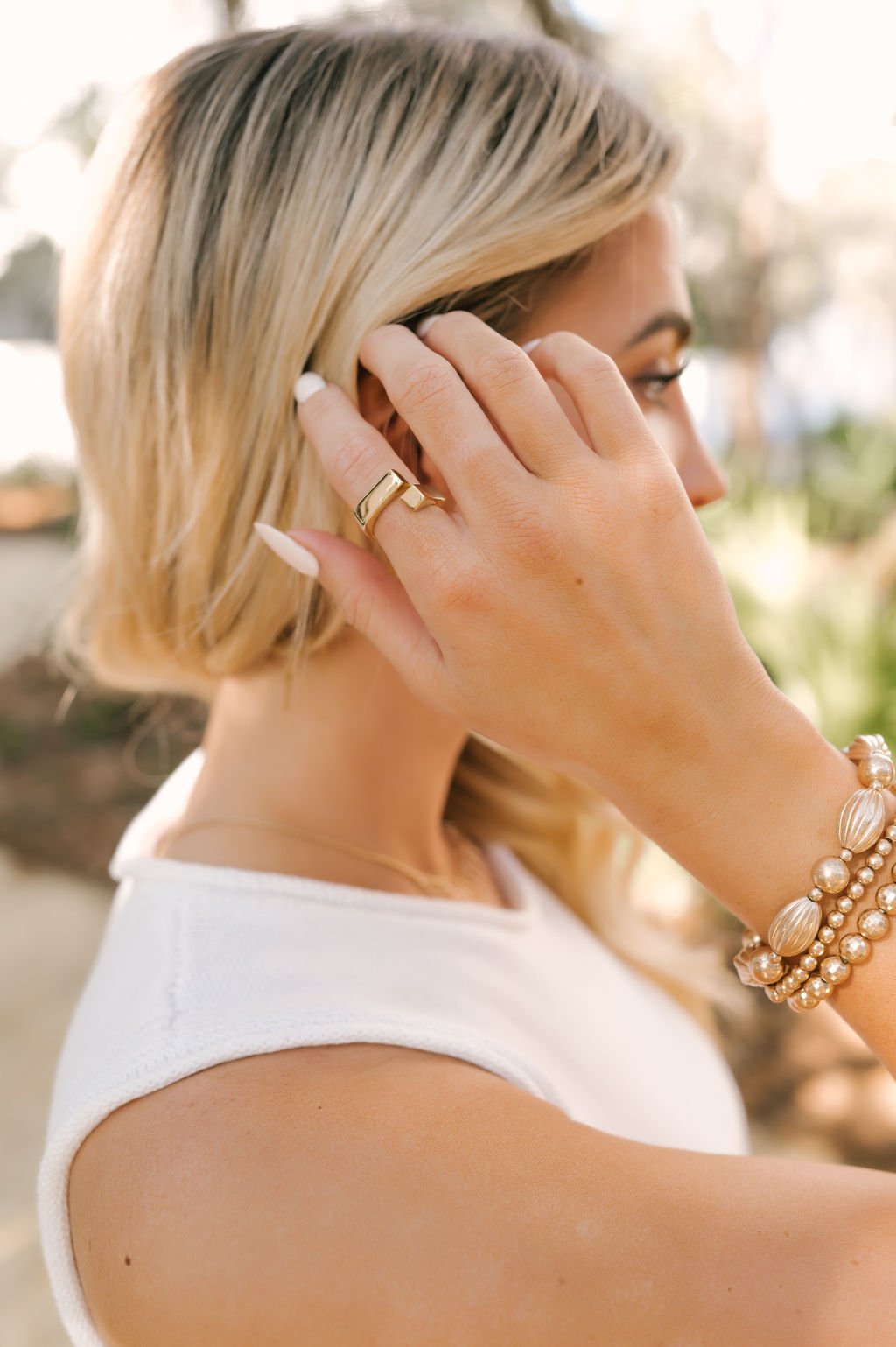 Gold Brass Geometric Square Ring