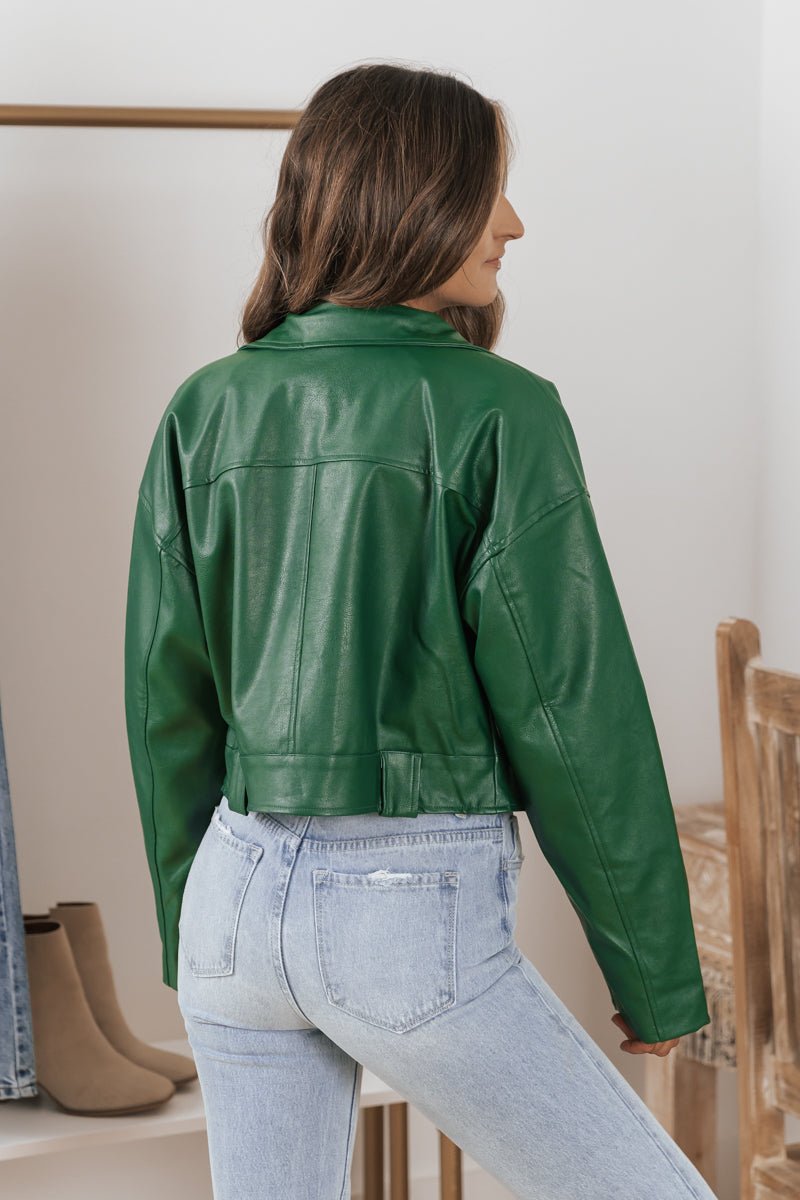 Green Faux Leather Moto Jacket - FINAL SALE