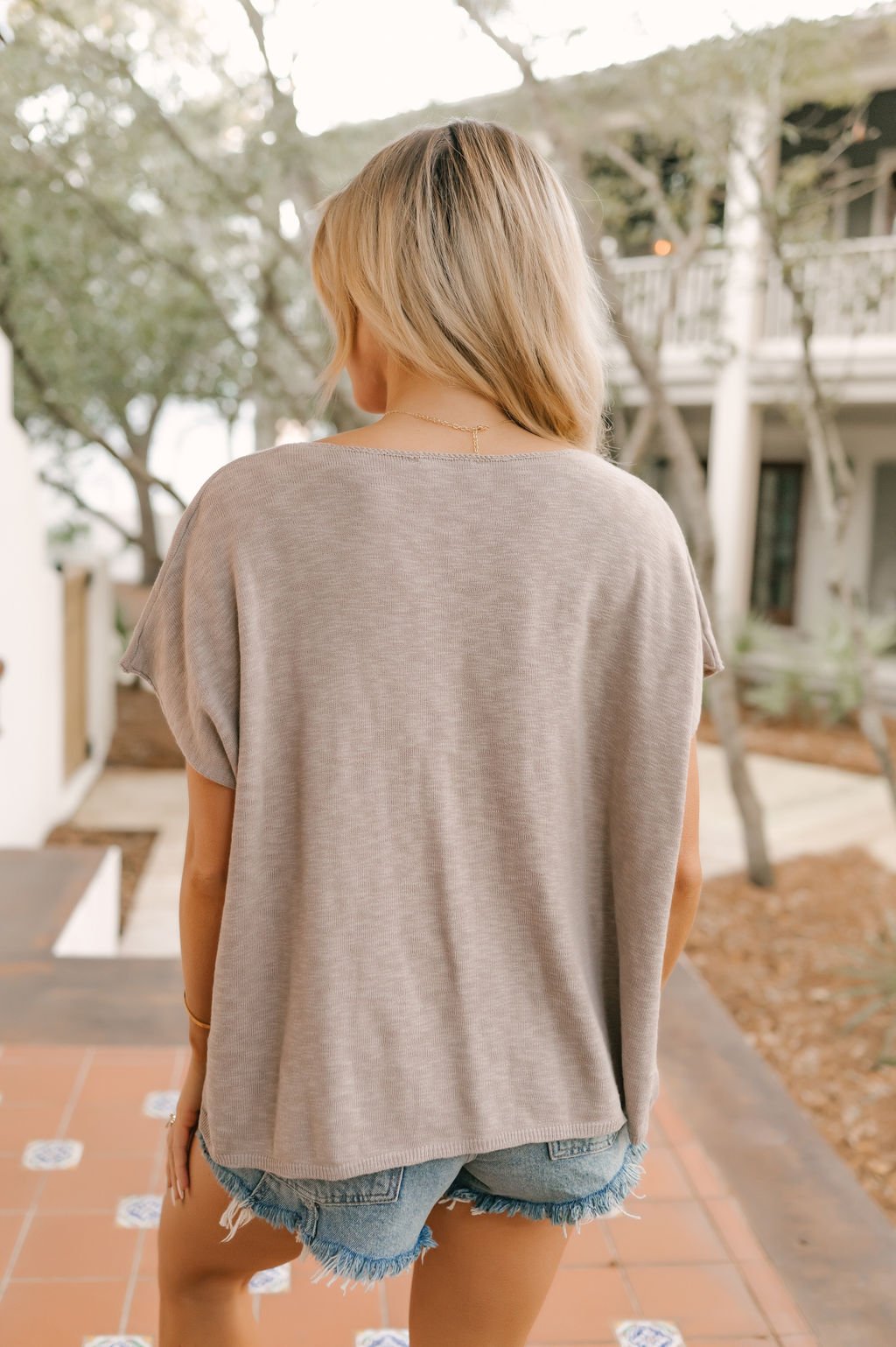 Grey Two Tone V Neck Top