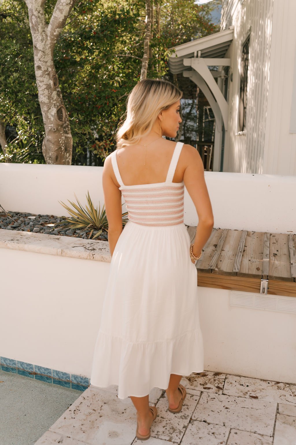 Ivory Embroidered Tiered Midi Dress
