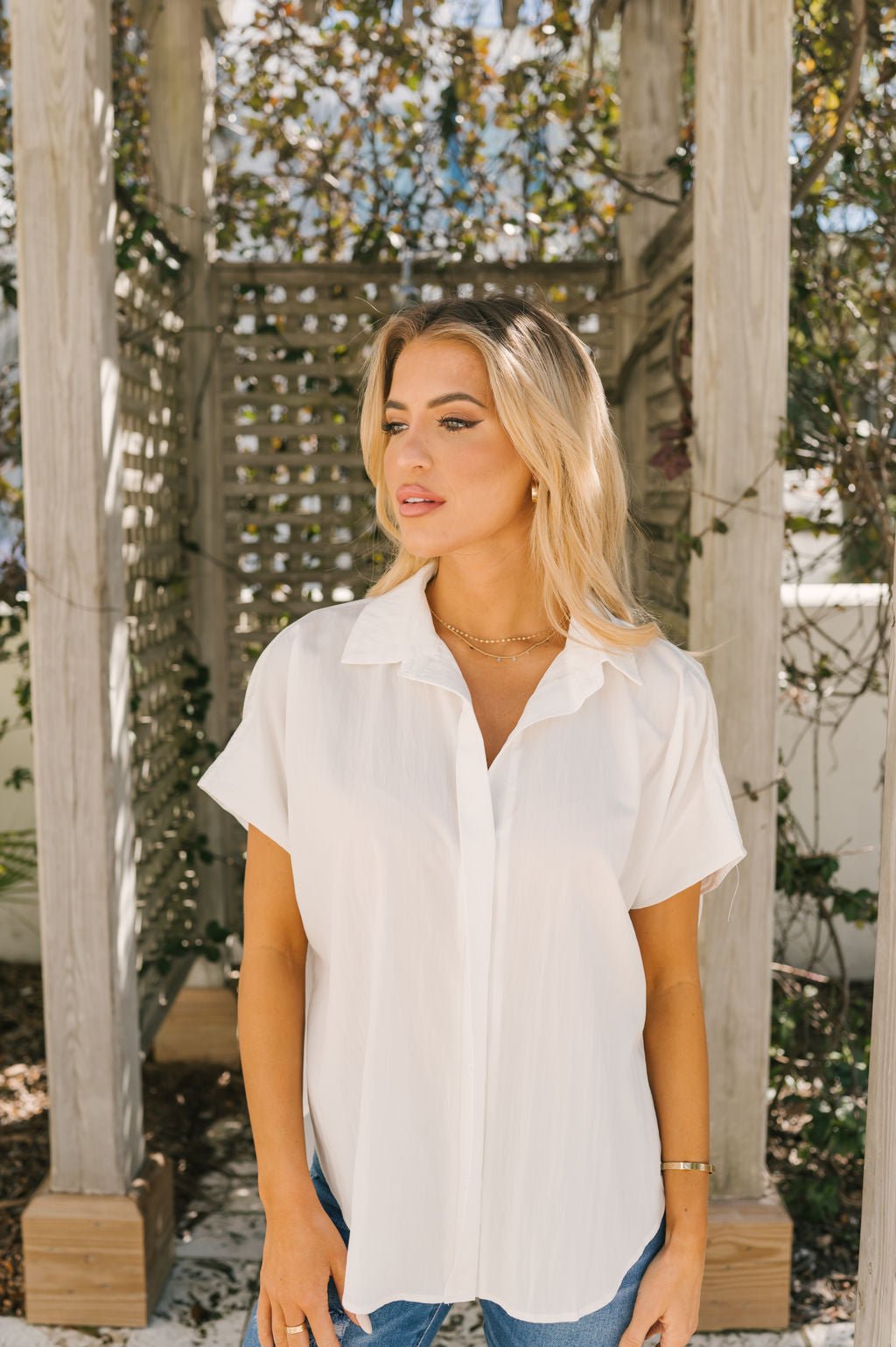 Ivory Silk Button Down Shirt