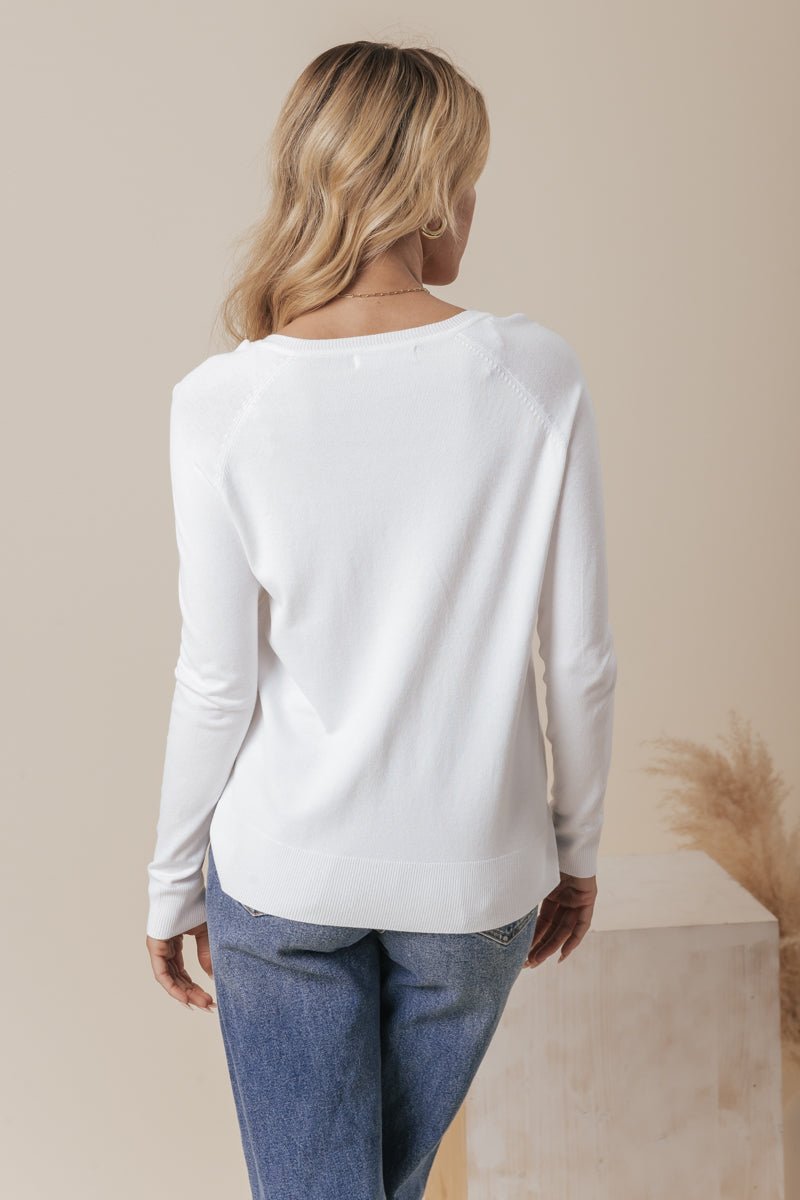 Ivory Wide V Neck Tunic Sweater - FINAL SALE