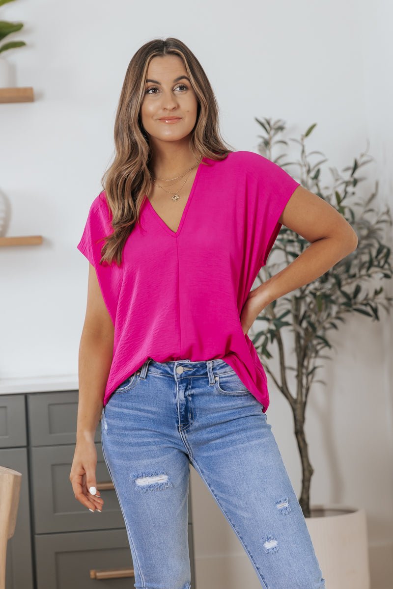 Jenna Pink V Neck Top - FINAL SALE