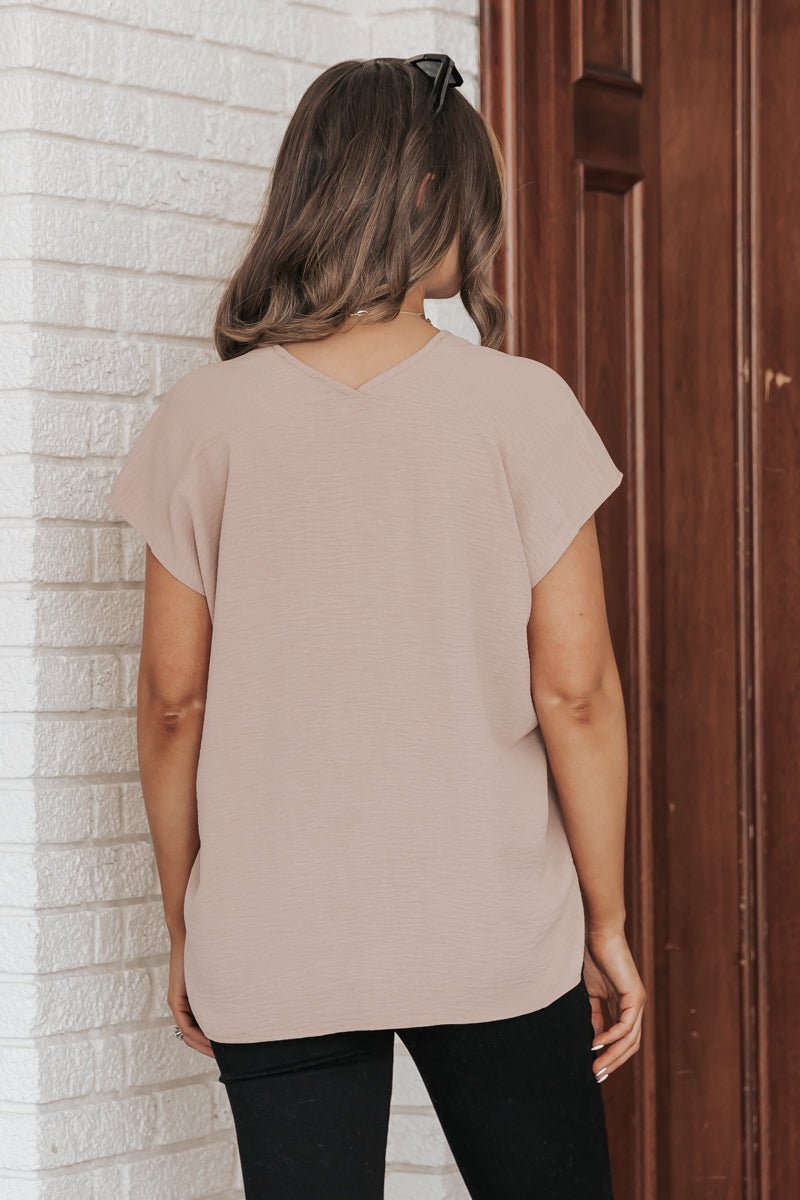 Light Mocha V Neck Blousy Top