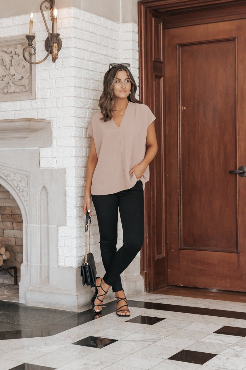 Light Mocha V Neck Blousy Top