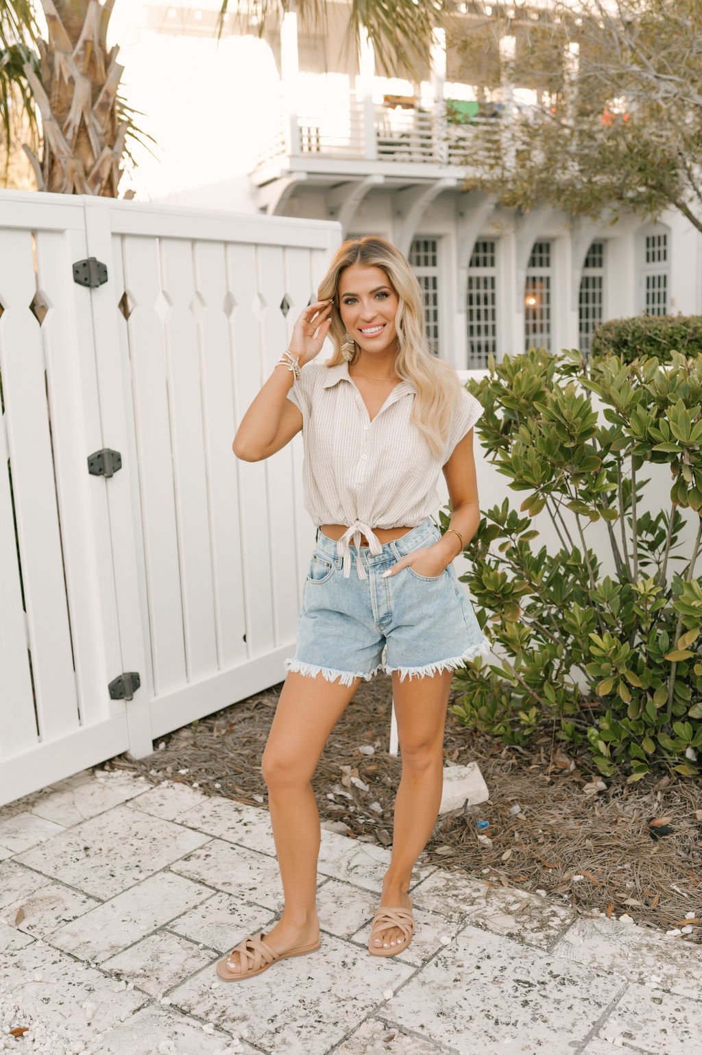 Light Taupe Striped Button Up Shirt