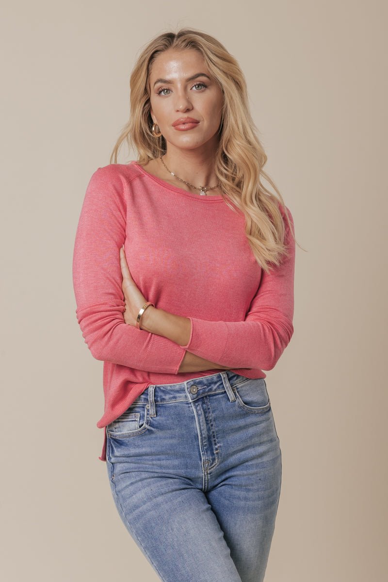 Staci Pink Raglan Sleeve Rib Sweater - FINAL SALE