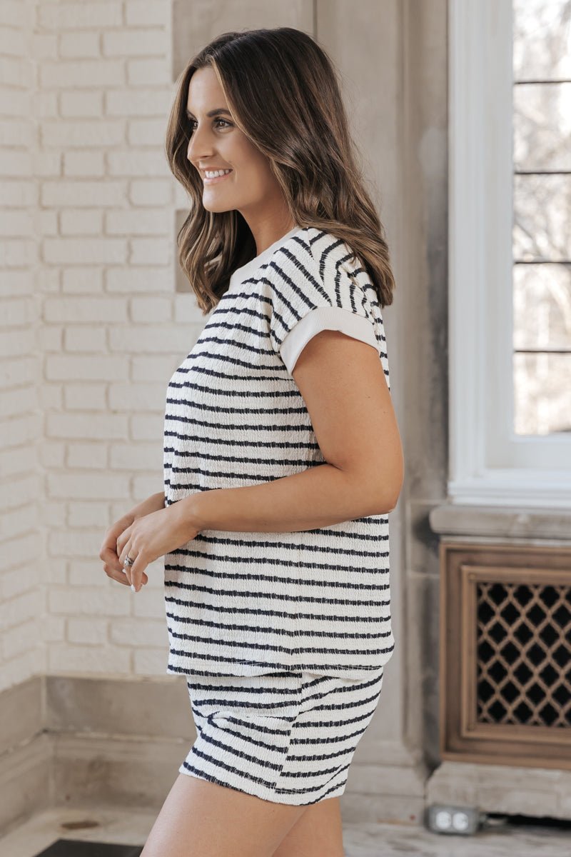 Textured Cream Striped Top