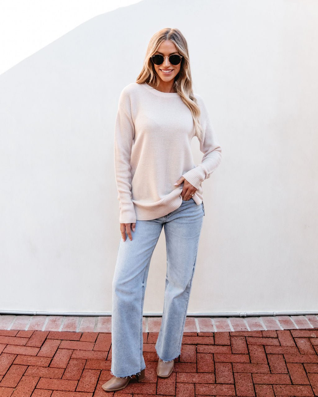 The Mini Waffle Knit Boyfriend Sweater - Blush - FINAL SALE