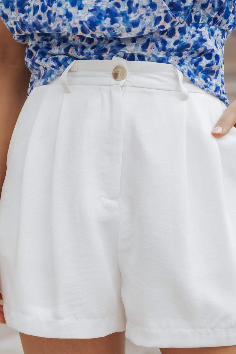 White Linen Pleated Shorts