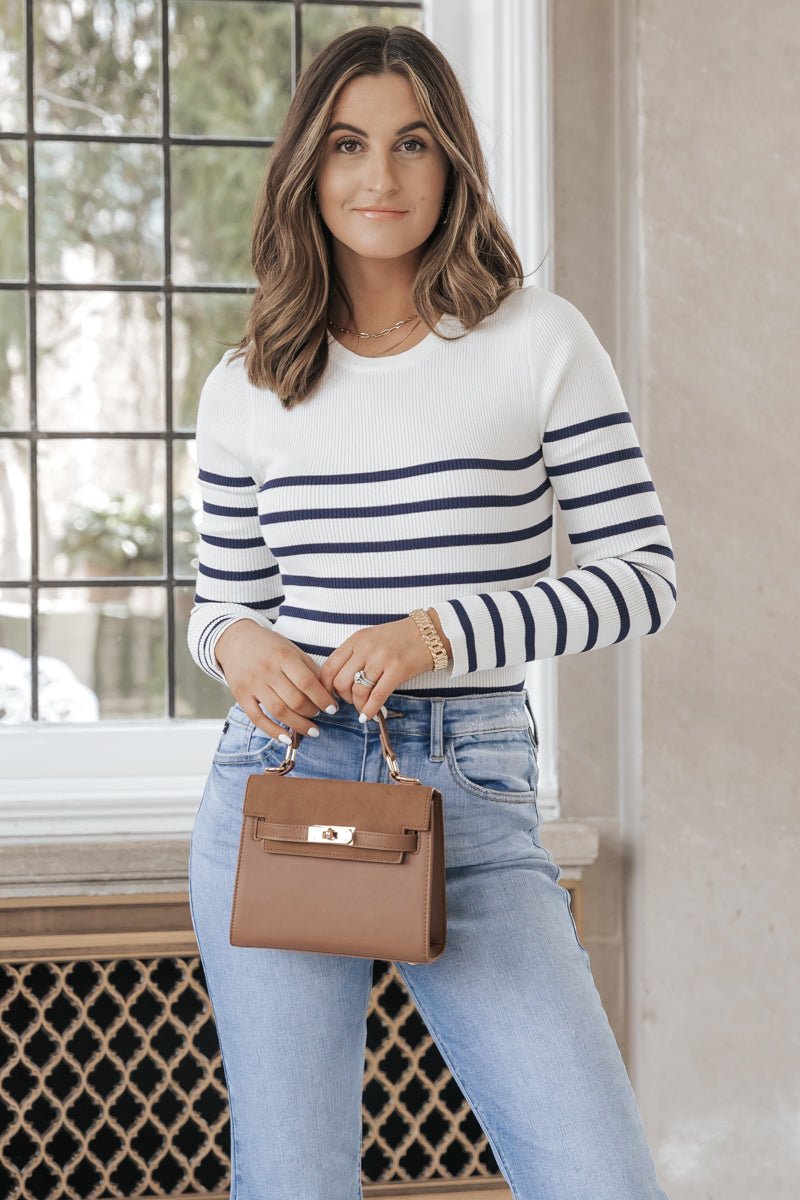 White Long Sleeve Striped Top