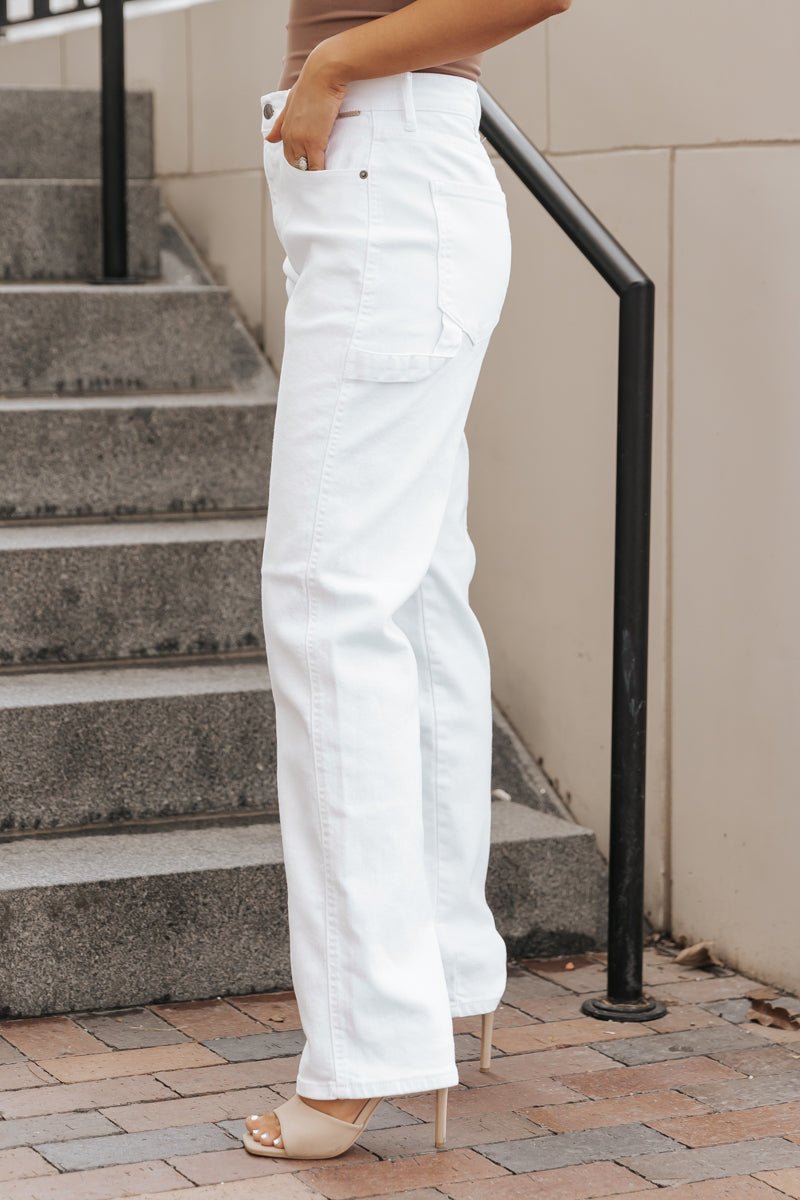 White Mid Rise Baggy Cargo Jeans