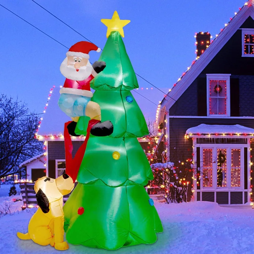 7FT Inflatables Lighted Christmas Tree with Santa Claus and Dog