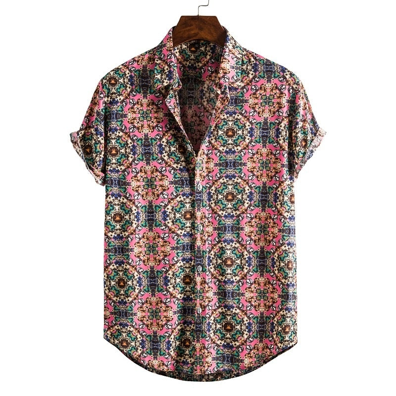 Short Sleeve Male Shirts Hawaiian Fashionable Elegant Classic