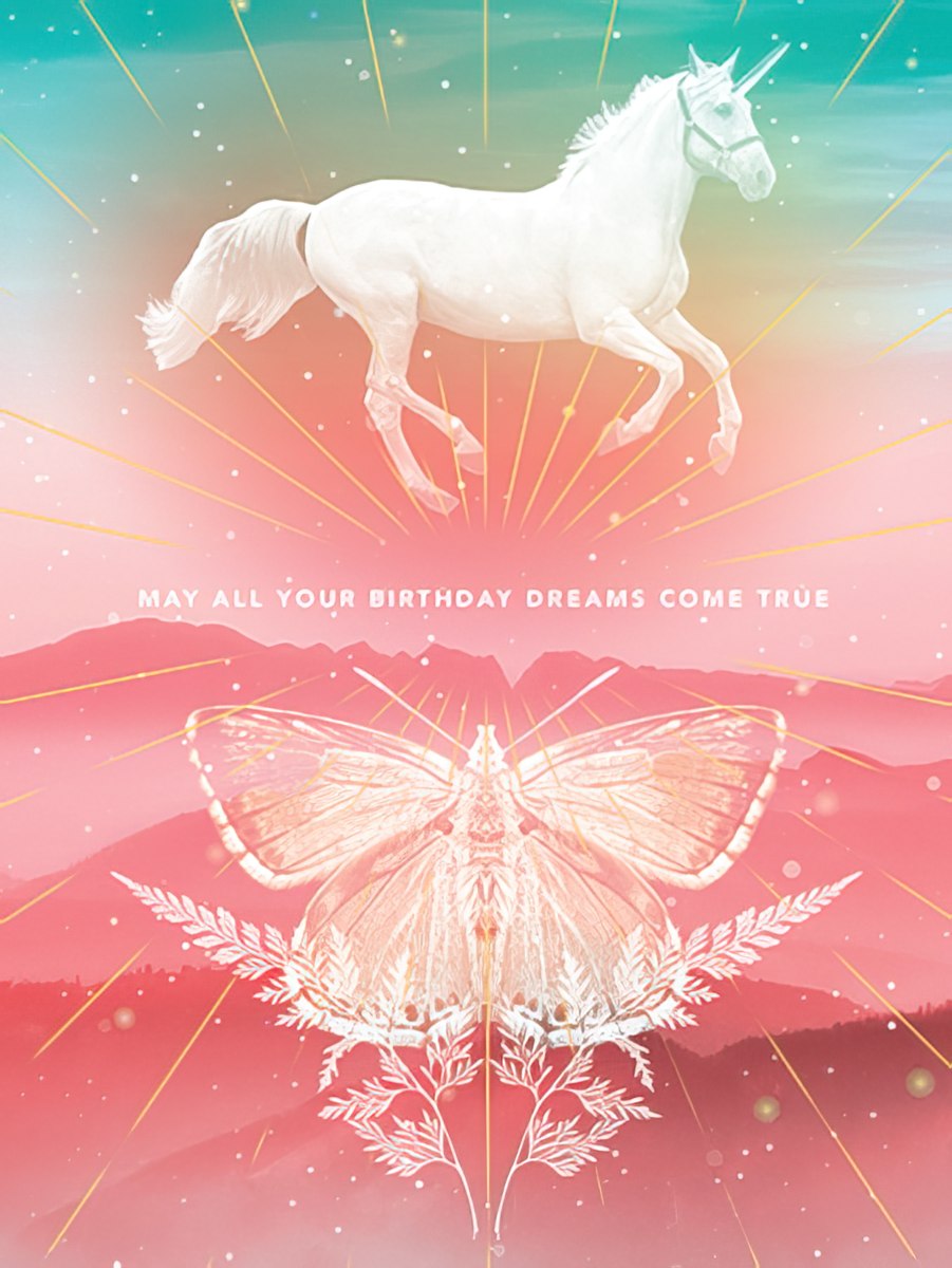  Unicorn and Butterfly Birthday Card 