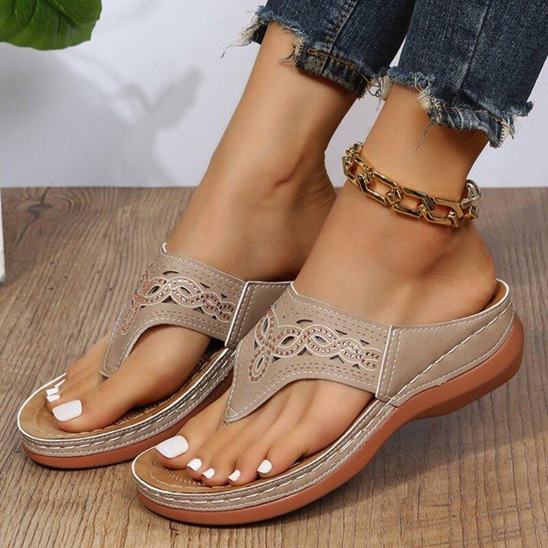 Clip Toe Wedge Sandals Women 2023 Summer Thick Platform Beach Sandals Woman Plus Size 44 Low Heels Gladiator Sandalias De Mujer