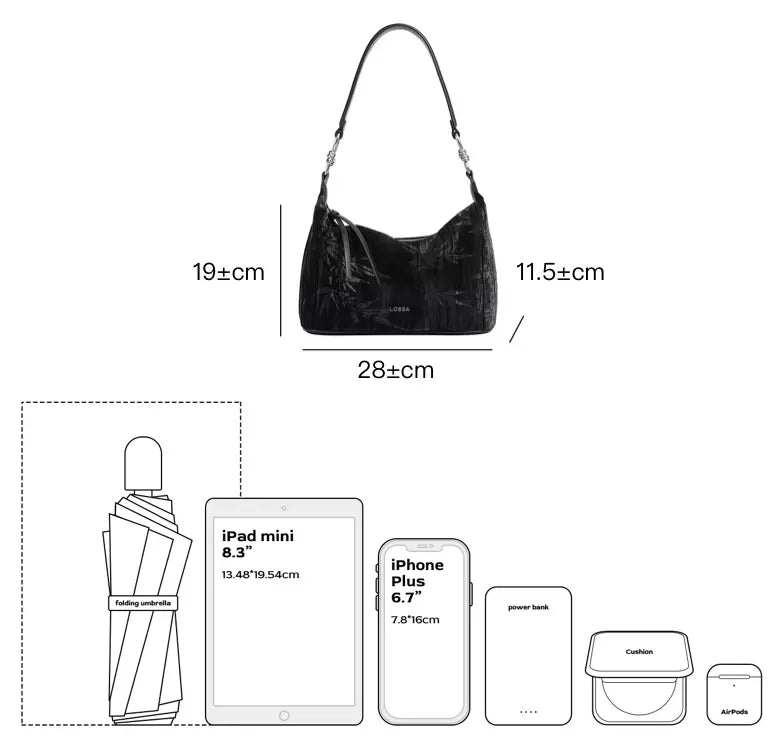 Size of Black velvet underarm bag with bamboo pattern