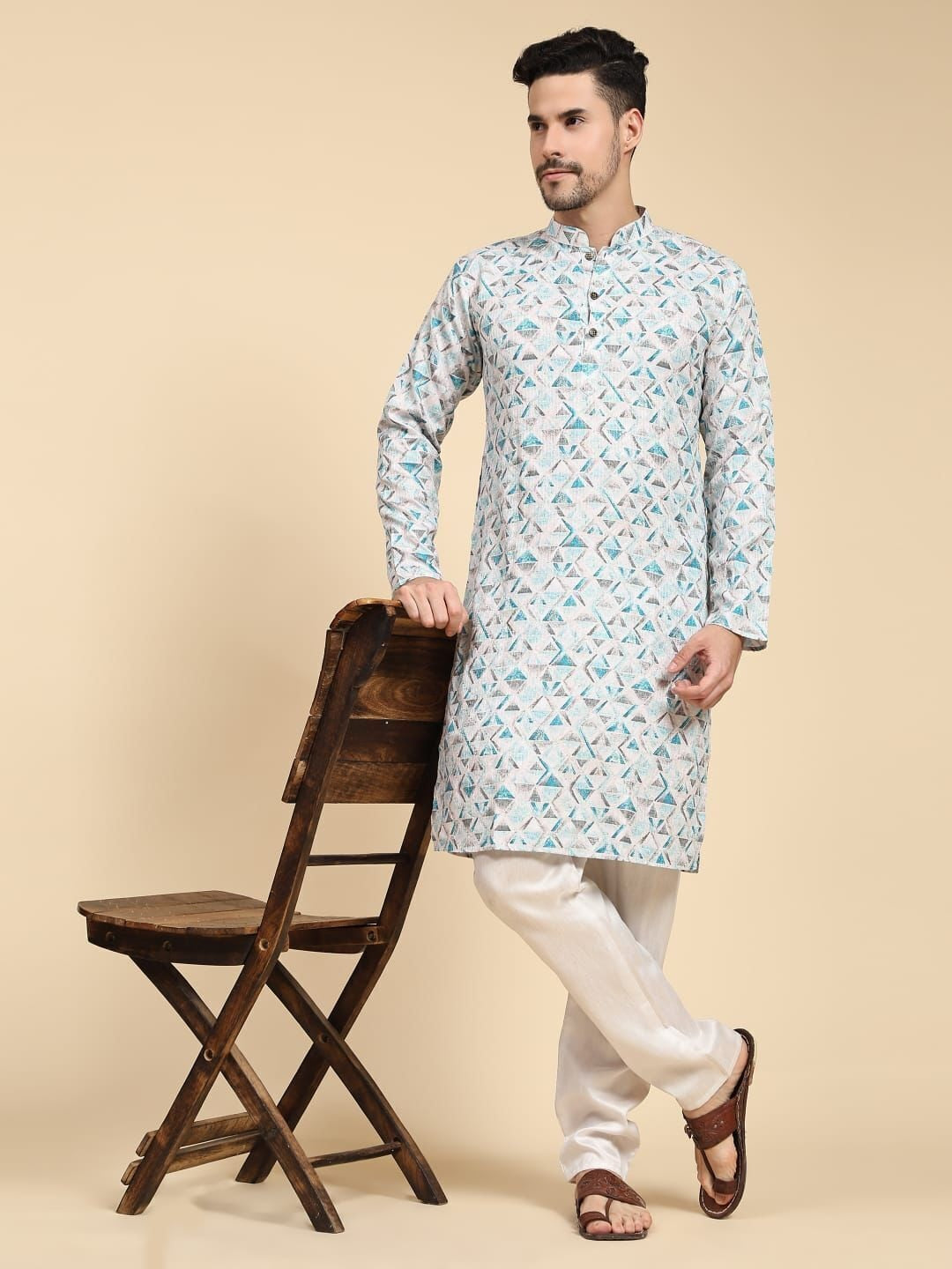 Cotton With Beautiful Print Work Kurta With Pajama