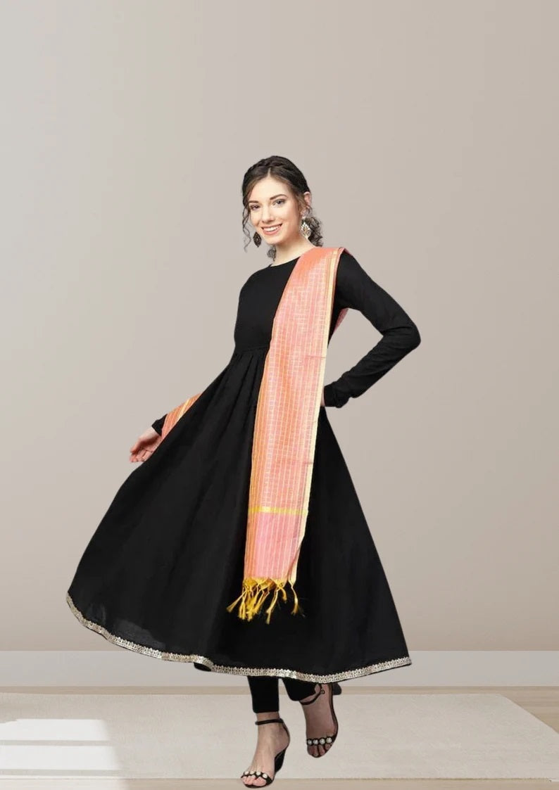 Pakistani Designer & Beautiful Women Cotton Long Salwar Kameez With Dupatta 12-SV-C