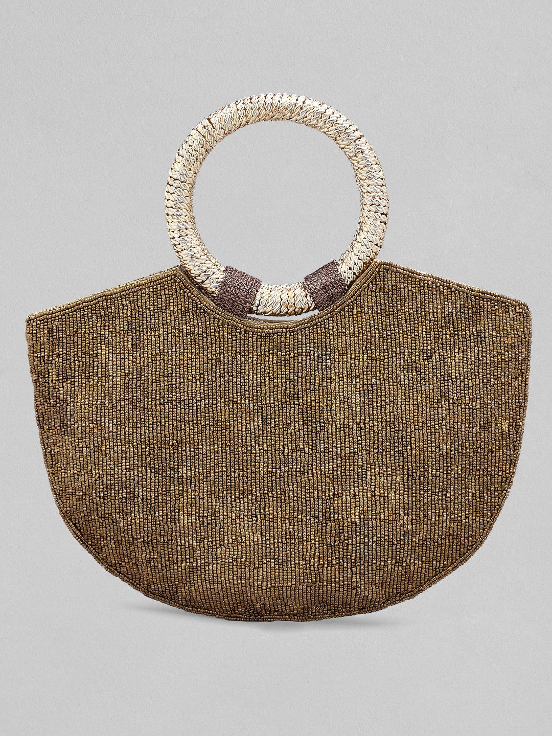 Rubans Brown Coloured Handbag With Studded Stone And Embroidery