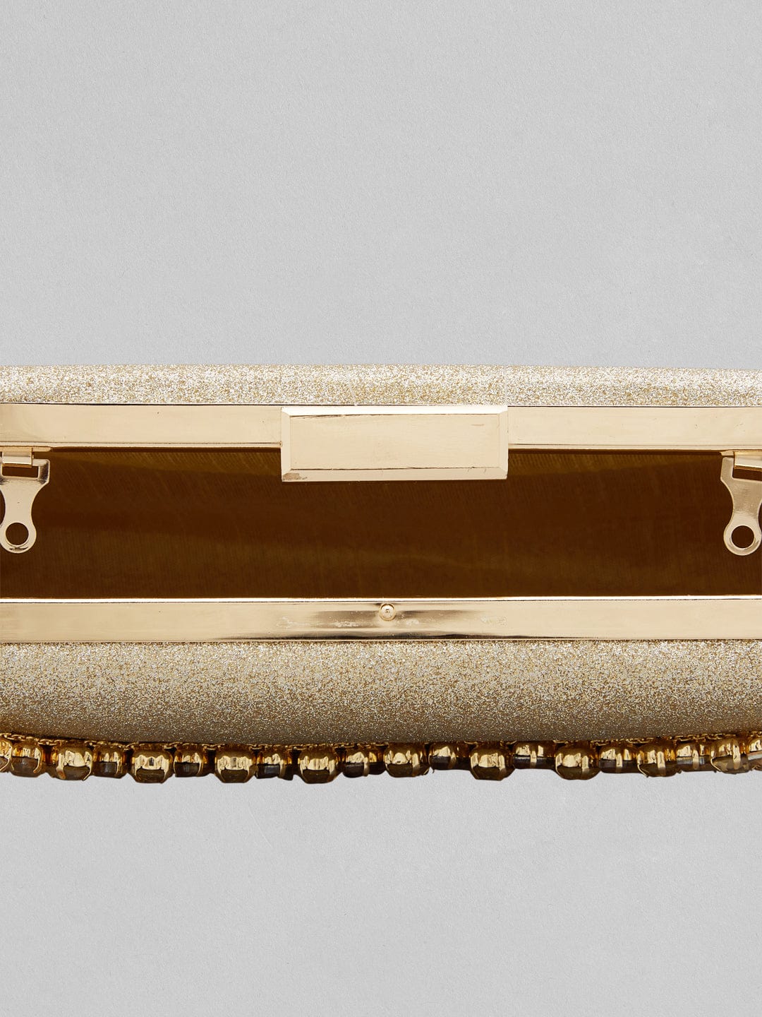 Rubans Golden Coloured Box Clutch With Studded American Diamonds