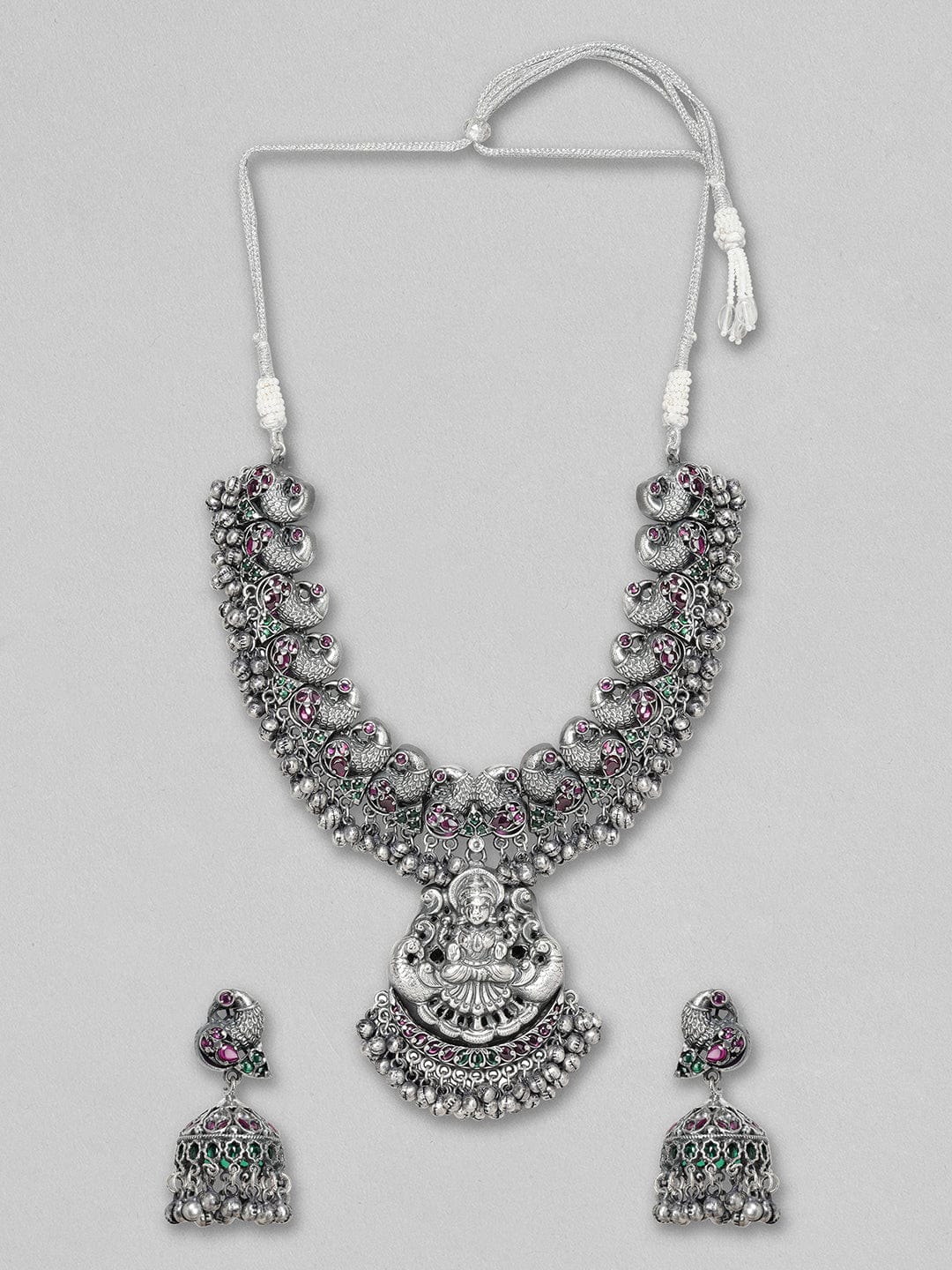 Rubans Silver Oxidised Necklace With God Motif And Elegant Carvings