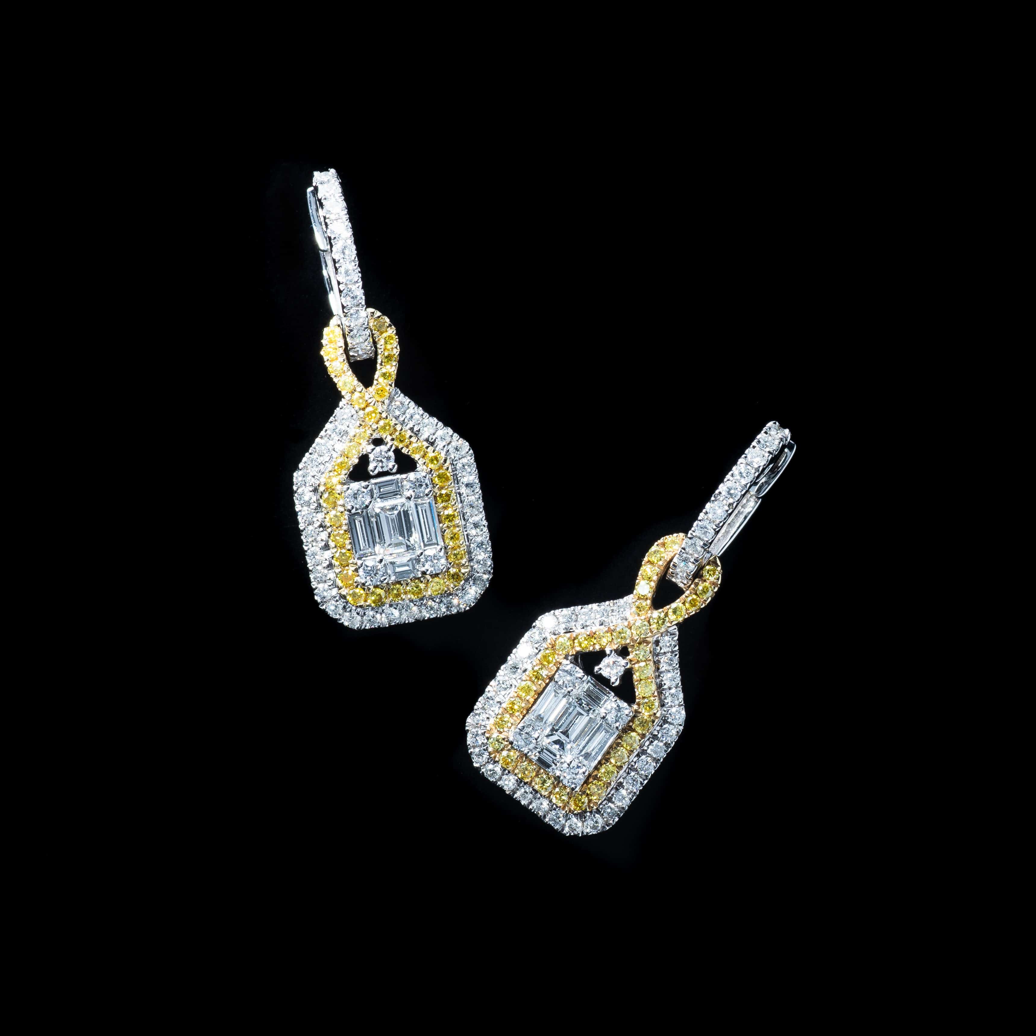 Gregg Ruth 14K Gold, White Diamond 1.13ct. tw. and Fancy Yellow Diamond Drop Earrings