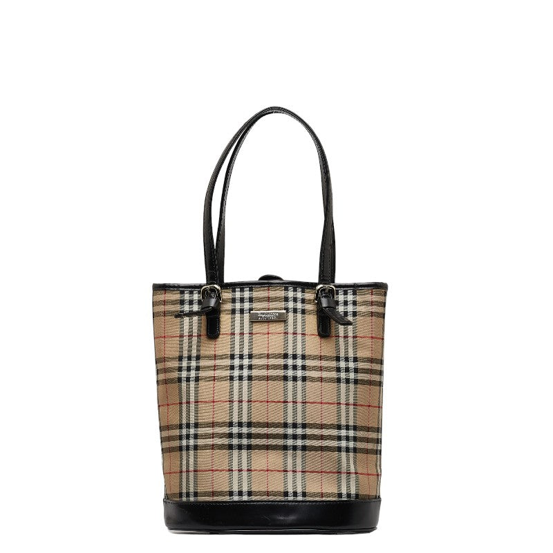 Burberry Noneva Check Tote Bag Beige Black Canvas Leather