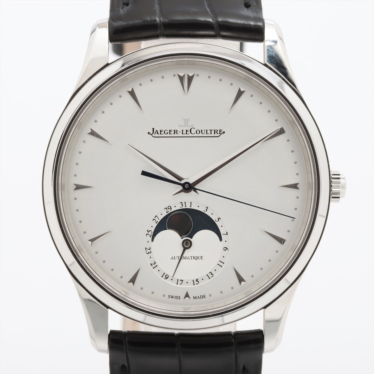 Jaeger Le Coultre Master Ultrasound Moon Q1368420 SS Leather AT Silver Character Disc