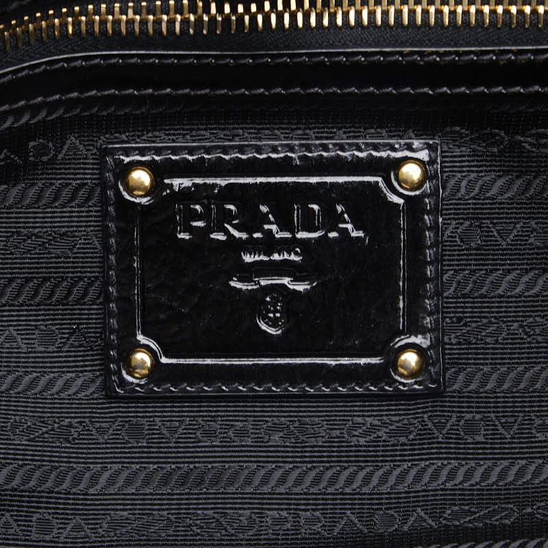 Prada Logo Handbag BN1730 Black Nylon Patent Leather  Prada