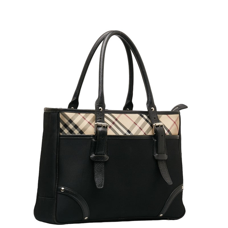 Burberry Noneva Check  Handbag Black Leather