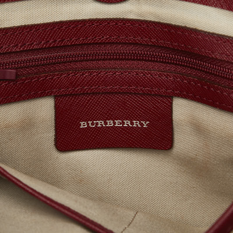 Burberry Noneva Check  Shoulder Bag Beige Red Canvas Leather  BURBERRY